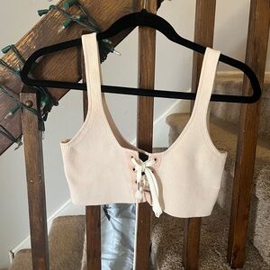 Puma by Rihanna Women's Cream Lace-Up Crop Top